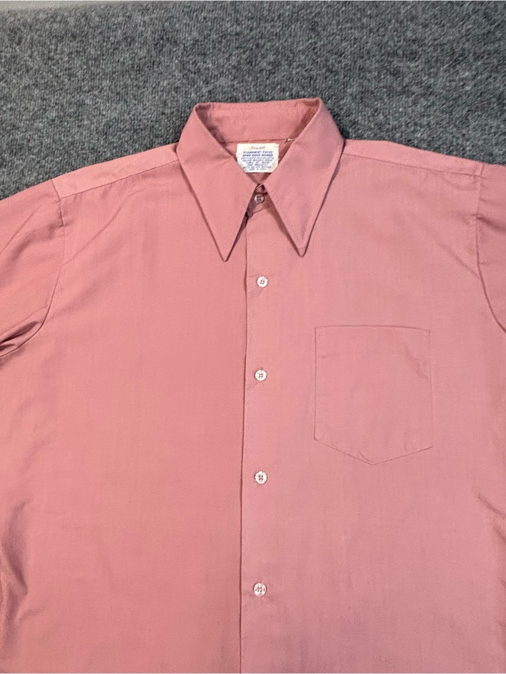VTG 60s 70s Permanent Press Button up Collared Shirt Park Ave Salmon Pink 16 1/2 - Picture 5 of 13